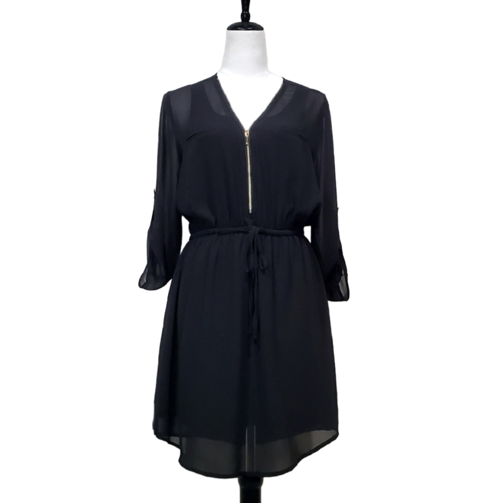 New Look Black Shirt Dress with Faux Gold Details Size Large